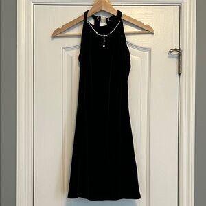 Elegant Emerald Green Girls Halter Dress with attached Rhinestone necklace